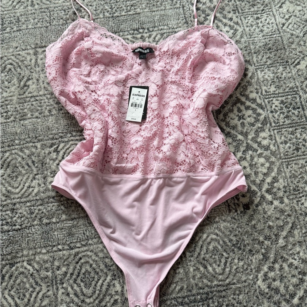 NWT Express Pink Lace Bodysuit with Scrunch Back and Adjustable Straps